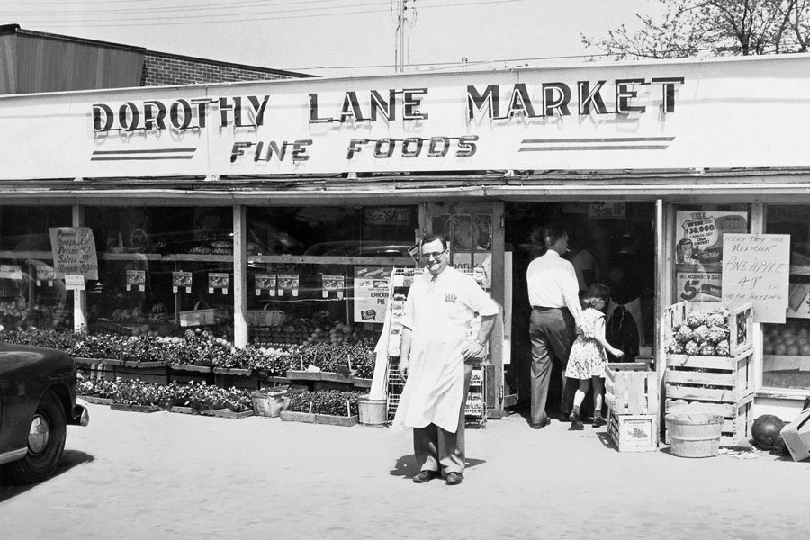 Historical black and white image of Dorothy Lane Market Fine Foods