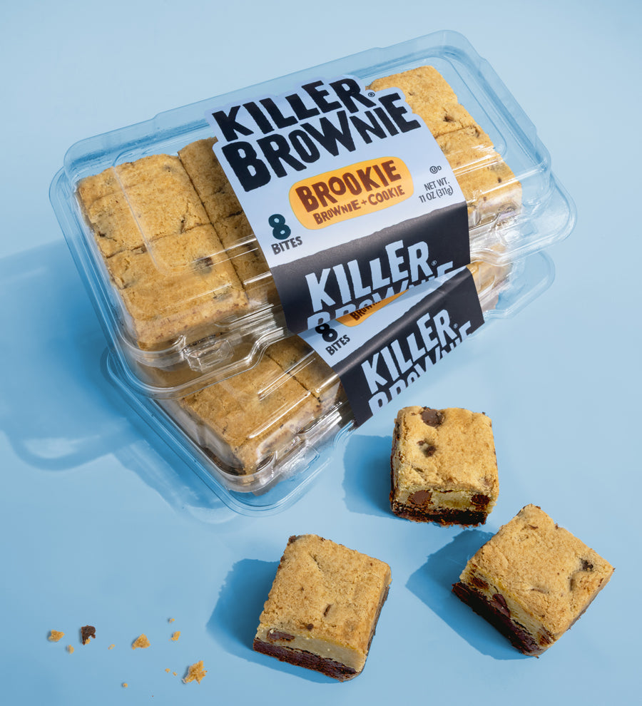 Image of two Killer Brownie 8 Bite Plastic containers containing Brookie brownies