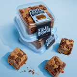 Image of two Killer Brownie 4 Bite Plastic containers containing Triple Chocolate Brownies with Caramel