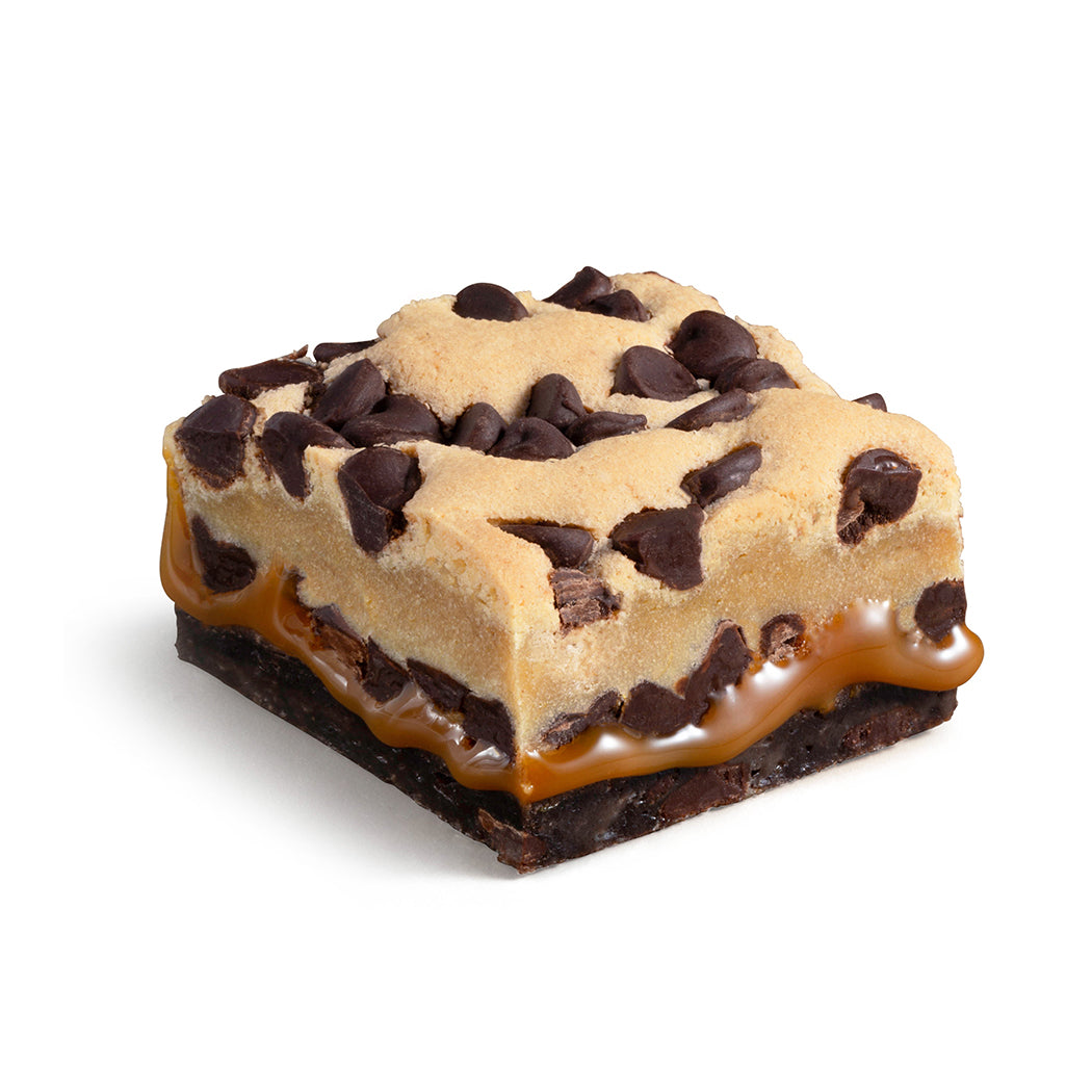 Killer Brownie Cookie Dough Brownie with Caramel Layer bite square