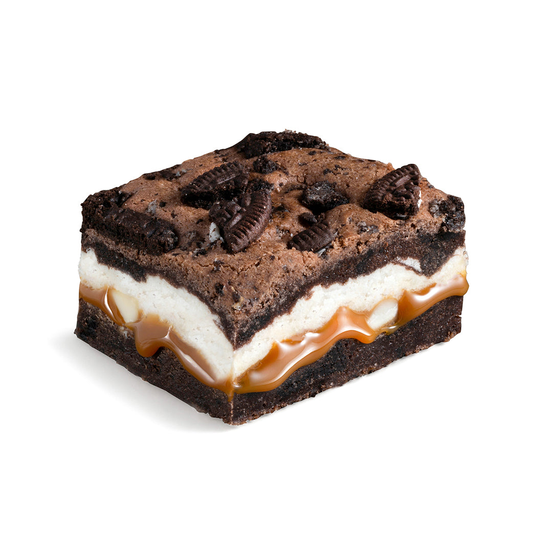Killer Brownie Cookies and Cream Brownie with Caramel Layer bite square