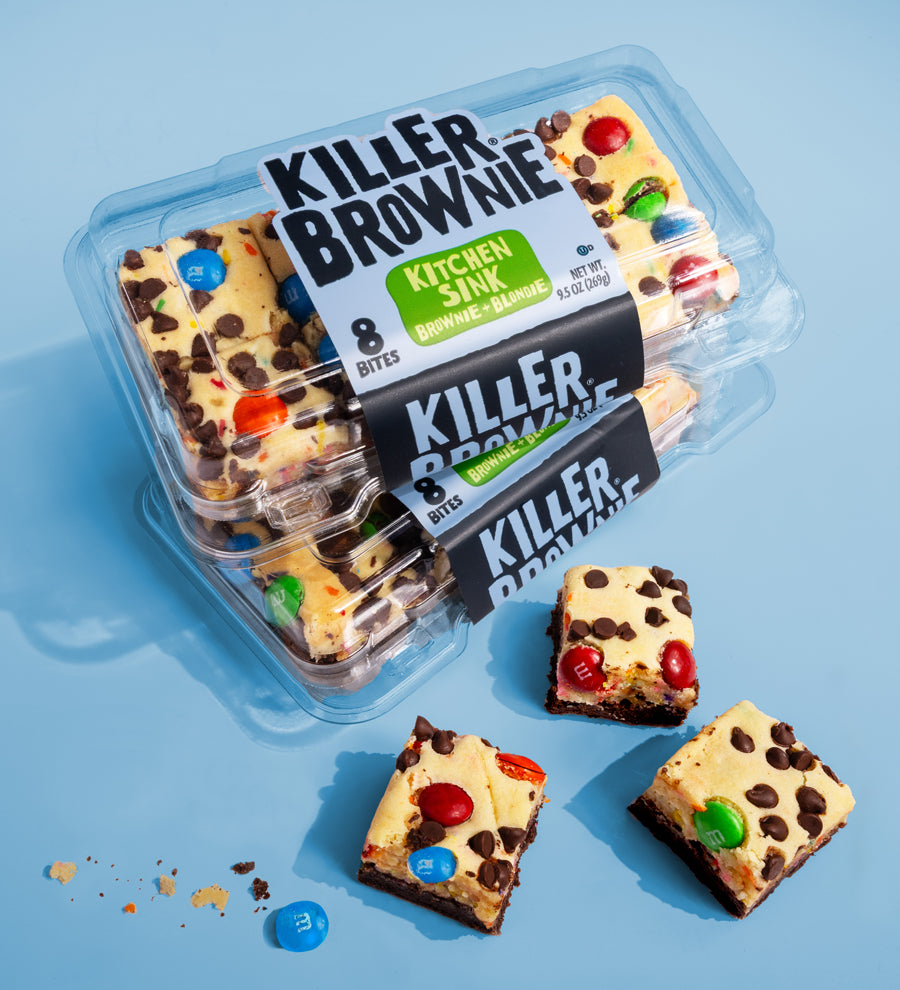 Image of two Killer Brownie 8 Bite Plastic containers containing Kitchen Sink Brownies