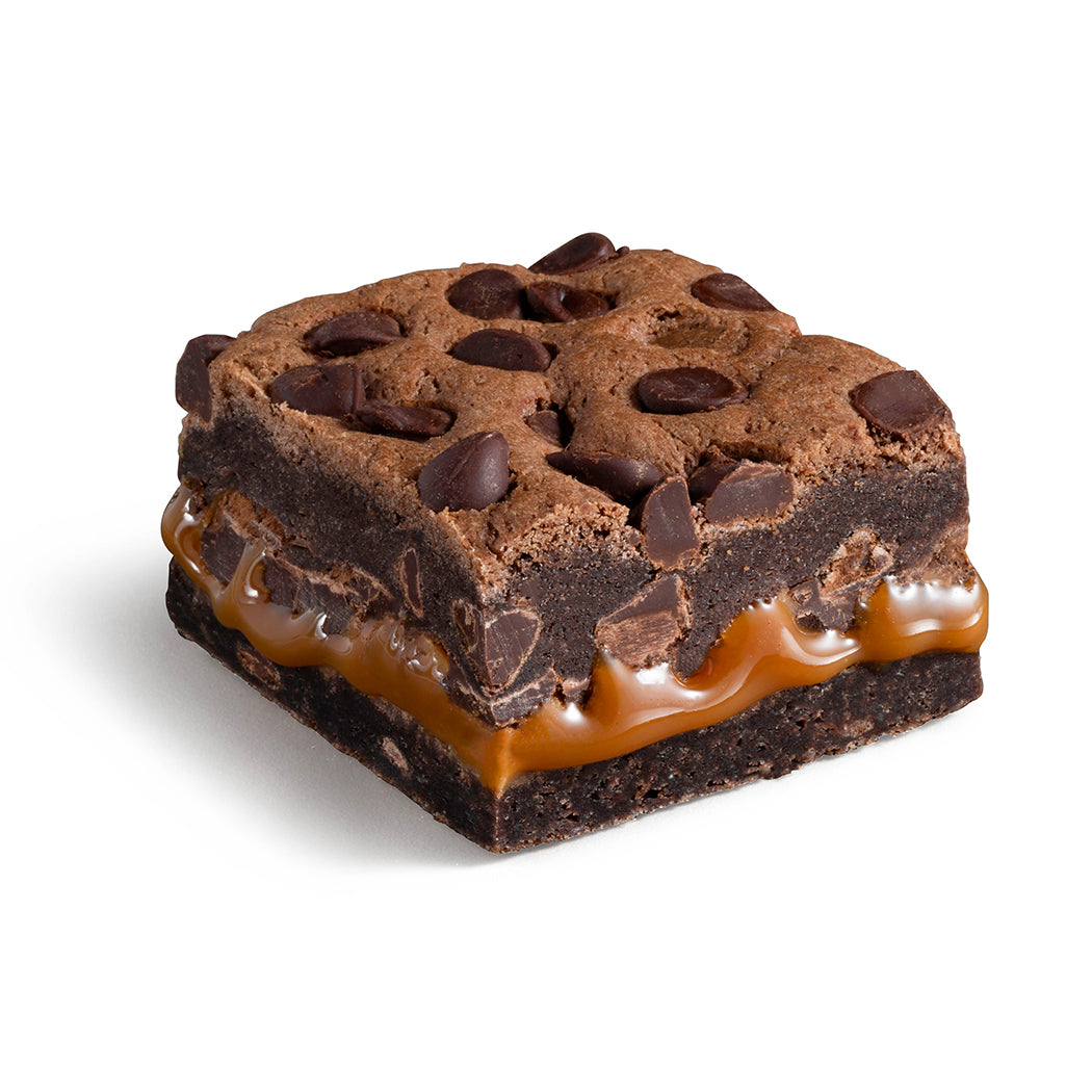 Killer Brownie Triple Chocolate Brownie with Caramel Layer bite square